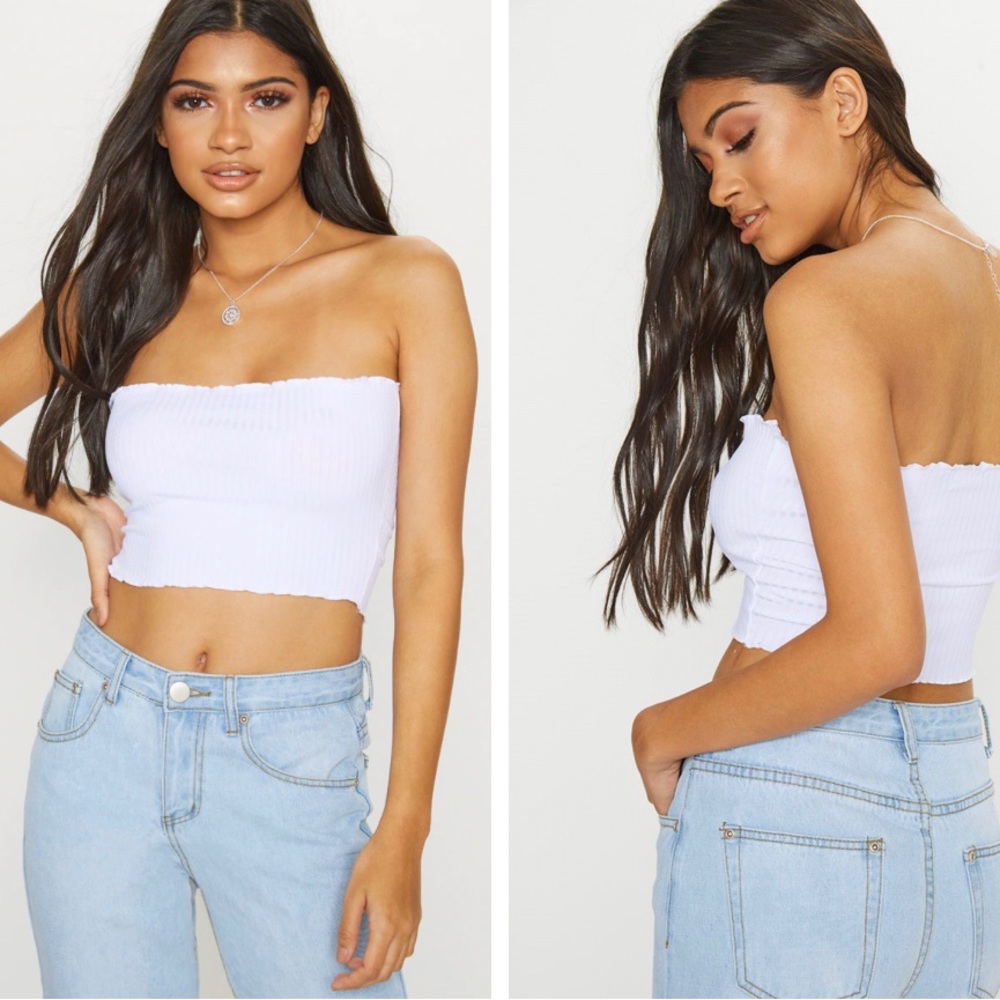 Pretty Little Thing Rib Frill Hem Bandeau Crop Top